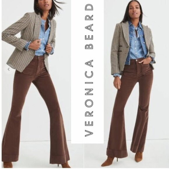 Veronica Beard Sheridan Flare Jeans Exaggerated Flare Chocolate Brown Size 27 - Picture 1 of 15